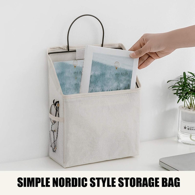 RUIPBOTE Wall-Hanging Storage Bags, Desktop Organizer Basket Cotton Linen Hanging Storage Basket for Kitchen,Bderoom,Living Room (#2 White) - Image 3